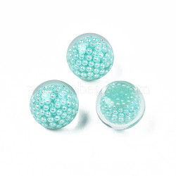 Translucent Acrylic Cabochons, with ABS Imitation Pearl Beads, Round, Medium Turquoise, 18x15.5~16mm(TACR-N006-23D)