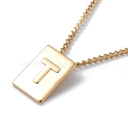 Stainless Steel Initial Letter Rectangle Pendant Necklace for Men Women, Golden, Letter.T, 18.11~18.5 inch(46~47cm)(NJEW-E090-01G-20)