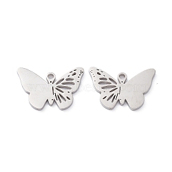 201 Stainless Steel Charms, Hollow, Butterfly Charms, Stainless Steel Color, 12x18x1mm, Hole: 1.5mm(X-STAS-G272-01P)