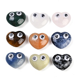 Natural Mixed Gemstone Figurines, with Resin Eye, for Home Office Desktop Feng Shui Ornament, Heart, 20x24x12mm(G-H073-01)