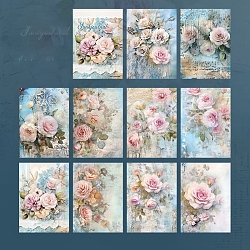 Flower Scrapbook Paper Pads, for DIY Album Scrapbook, Background Paper, Diary Decoration, Sky Blue, 140x100mm, 10 styles, 3pcs/style, 30pcs/set(PW-WG42193-04)