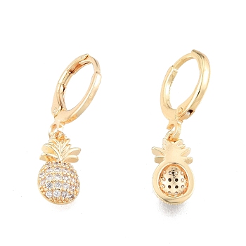 Clear Cubic Zirconia Pineapple Dangle Leverback Earrings, Brass Jewelry for Women, Cadmium Free & Nickel Free & Lead Free, Real 18K Gold Plated, 26mm, Pin: 1mm