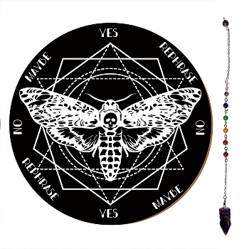 CREATCABIN Pendulum Board Dowsing Necklace Divination DIY Making Kit, Including Plywood Sign Board, Natural Amethyst Chakra Dowsing Pendulum, Butterfly, Dowsing Pendulum: 27.2cm, 1pc/set