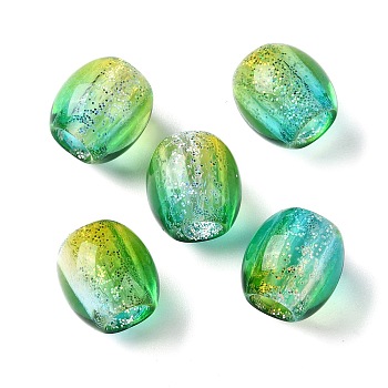 Painted Acrylic Beads, with Glitter Powder, Oval, Green Yellow, 11x11.5mm, Hole: 5mm