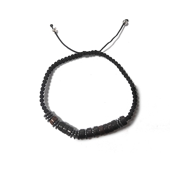 Coconut & Non-magnetic Synthetic Hematite Braided Bead Bracelet, Stone Bracelet for Men Women, Black, Inner Diameter: 2-1/8 inch(5.5cm)