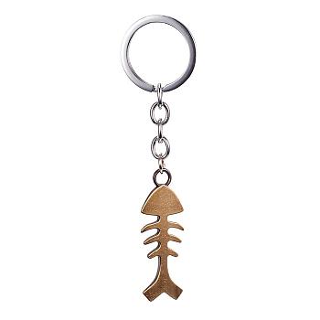 Alloy Keychain, with Iron Key Ring, Fishbone, Antique Bronze, 105mm