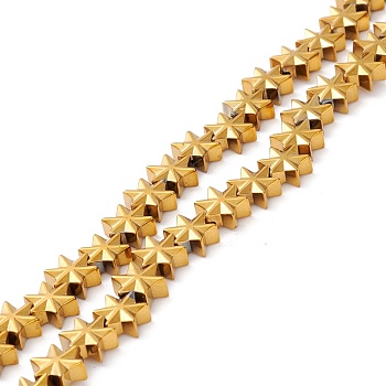 Electroplate Synthetic Non-magnetic Hematite Beads, Star, Golden Plated, 7.5x7x3.5mm, Hole: 1mm, about 44~61pcs/strand, 11.02 inch(28cm)~15.55 inch(39.5cm)