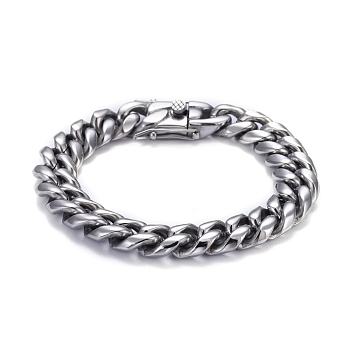 Men's 304 Stainless Steel Cuban Link Chain Bracelets, Stainless Steel Color, 9-1/2 inch(24cm)