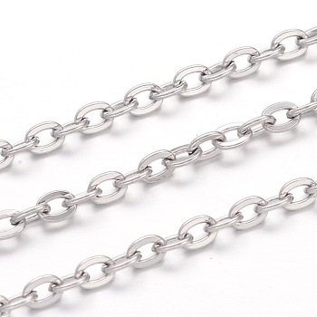 304 Stainless Steel Cable Chains, Soldered, with Spool, Flat Oval, for Jewelry Making, Stainless Steel Color, 4.5x3x0.6mm, about 65.61 Feet(20m)/roll