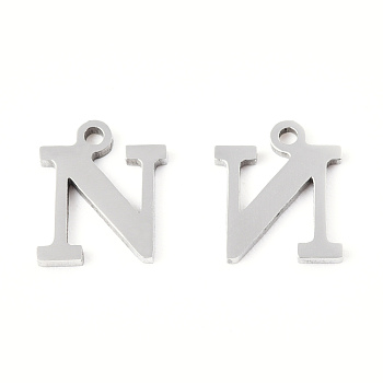 201 Stainless Steel Charms, Alphabet, Letter.N, 8.5x7.5x1mm, Hole: 1mm