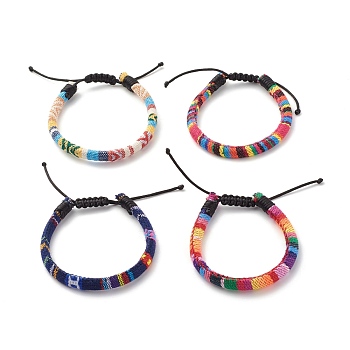 Ethnic Tribal Cloth Braided Bead Bracelet, Woven Friendship Wristbands for Men Women, Mixed Color, Inner Diameter: 2-1/8~3-1/8 inch(5.3~7.8cm)