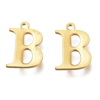 Vacuum Plating  304 Stainless Steel Charms, Laser Cut, Alphabet, Golden, Letter.B, 12x8.5x0.8mm, Hole: 1mm