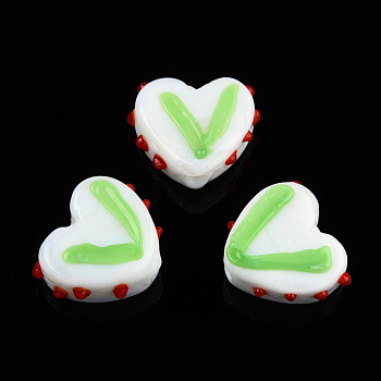 Opaque Handmade Bumpy Lampwork Beads Strands, Heart, White, 14.5~15.5x17~18x6.5~7.5mm, Hole: 1.5mm, about 35pcs/strand, 19.49 inch(49.5cm)