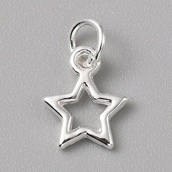 Brass Charms, with Jump Ring, Silver, Star, 12x10x1.5mm, Hole: 4mm