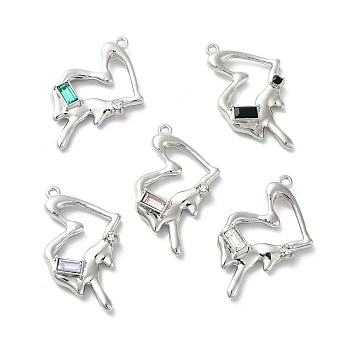 Alloy Pendant, with Glass, Platinum, Lead Free & Cadmium Free, Heart Charm, Mixed Color, 33.5x20x5.5mm, Hole: 1.4mm