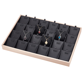 24-Slot Imitation Leather Cover with Wood Necklace Display Trays, Jewelry Organizer Holder for Pendant & Necklace Storage, Rectangle, Black, 35.4x24x3.2cm