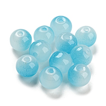 Two Tone Spray Painting Glass Beads, Imitation Jade Glass, Round, Deep Sky Blue, 10mm, Hole: 1.8mm, 200pcs/bag