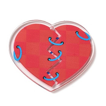 Valentine's Day Printed Heart Theme Acrylic Pendants, Heart, 32x37.5x2.5mm, Hole: 1.6mm