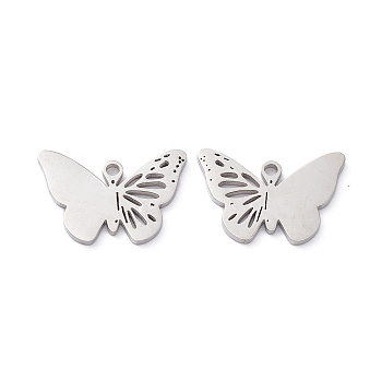 201 Stainless Steel Charms, Hollow, Butterfly Charms, Stainless Steel Color, 12x18x1mm, Hole: 1.5mm
