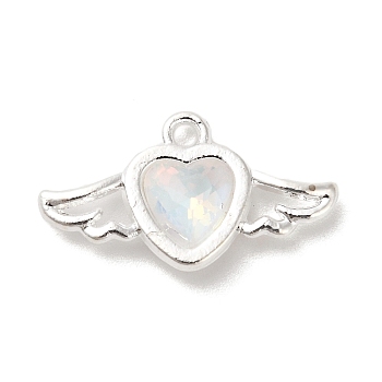 Rack Plating Alloy Rhinestones Pendants, Lead Free & Cadmium Free, Heart with Wing, Silver, Clear, 11.5x20.5x3.5mm, Hole: 1.5mm