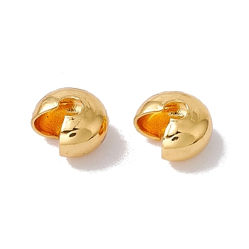 Brass Crimp Beads Covers, Cadmium Free & Lead Free, Real 18K Gold Plated, 6x6x4mm, Hole: 3mm