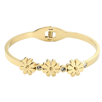 1Pc Adjustable Flower Vacuum Plating 304 Stainless Steel Bangles for Women, Golden, Inner Diameter: 1-3/4x2-3/8 inch(4.6x5.9cm)