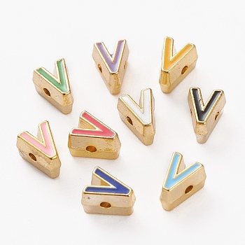 Alloy Enamel Beads, Cadmium Free & Lead Free, Mixed Color, Letter.V, 7x5.5x5mm, Hole: 1.2mm