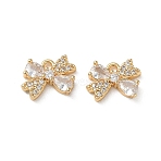 Brass Micro Pave Clear Cubic Zirconia Charms, Bowknot Charms, Real 18K Gold Plated, 8x11x3mm, Hole: 1.2mm(KK-P355-14G)