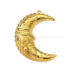 304 Stainless Steel Big Pendants, Moon Charms, Ion Plating(IP), Real 18K Gold Plated, 51x43mm(STAS-OY003-38G)