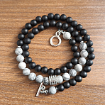 6mm Natural Map Stone & Obsidian Round Beaded OT Necklaces for Men Women, Platinum, 17.72 inch(45cm)(DT8400-2)