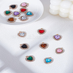 16Pcs 8 Colors Brass & Acrylic with Rhinestones Pendants, Heart, Light Gold, Mixed Color, 18x16x4.5mm, Hole: 1.4mm, 2pcs/color(FIND-LP0004-24)