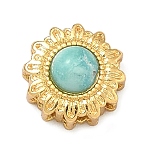 Brass Flower Multi-Strand Links, with Resin Imitation Turquoise, Real 24K Gold Plated, 8x4.5mm, Hole: 1.2mm(KK-F934-01H-G)
