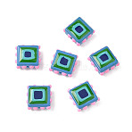Baking Paint Glass Enamel Beads, Bumpy Square, Colorful, 13.5~14x13.5~14x6.5~7mm, Hole: 1mm(LAMP-S079-14E)