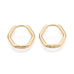 304 Stainless Steel Hoop Earrings, Hexagon, Real 18K Gold Plated, 15.5x16x2mm(STAS-T074-22G)