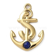 Vacuum Plating 316 Stainless Steel Pendants, with Natural Lapis Lazuli, Anchor, Real 18K Gold Plated, 23x15.5x3mm, Hole: 1.8mm(STAS-C090-05G-02)
