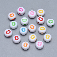 Craft Acrylic Horizontal Hole Letter Beads, Flat Round, Mixed Color, Letter.O, 7x3.5~4mm, Hole: 1.5mm, about 3600pcs/500g(SACR-S201-11O)