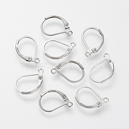 304 Stainless Steel Leverback Earring Findings, with Loop, Stainless Steel Color, 16x10.5x0.5mm, Hole: 1.5mm, Pin: 0.5mm(X-STAS-S066-13)