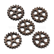 Walnut Wood Hollow Pendants, Gear Charms with Star, Undyed, Coffee, 23.5x2.5mm, Hole: 2.8mm(WOOD-G018-03-1)