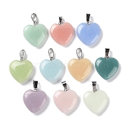 Synthetic Noctilucent Stone/Luminous Stone Pendants, Glow in the Dark Heart Charms with Stainless Steel Color Plated 201 Stainless Steel Snap on Bails, Mixed Color, 21x20x5.5~6mm, Hole: 5x3mm(G-Z054-05B)