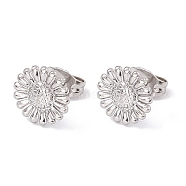 304 Stainless Steel Sunflower Stud Earrings for Women, Stainless Steel Color, 9.5mm, Pin: 0.6mm(EJEW-G338-05P)