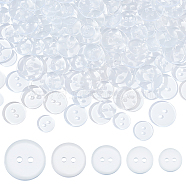250Pcs 5 Style Lucid Round 2-hole Shirt Button, Resin Button, Clear, 10~18mm, Hole: 1.5mm, 50pcs/style(BUTT-AR0001-07)