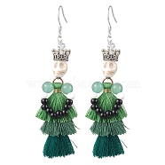 Dyed Synthetic Turquoise Tassel Pendants Earrings, with Glass Beads, Skull, for Halloween, Green, 82mm(EJEW-TA00420)