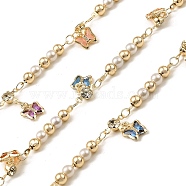 Rack Plating Brass Link Chains, with ABS Plastic Imitation Pearl and Butterfly Glass Charms, Long-Lasting Plated, Soldered, with Spool, Light Gold, 23.5x4mm, about 32.81 Feet(10m)/Roll(CHC-A007-17KCG)