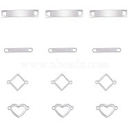 304 Stainless Steel Links Sets, Mixed Shapes, Stainless Steel Color, 22x11.5x1mm, Hole: 1mm,
 14x22.5x1mm, Hole: 2mm, 38.5x7x1mm, Hole: 4x4mm, 30x4.5x1mm, Hole: 3x3.5mm, 24pcs/box(STAS-PH0018-82)