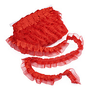 2-Layer Pleated Satin Organza Ribbons, Red, 1-5/8 inch(40mm), 21.8yards/card(PJ-TAC0004-02B)