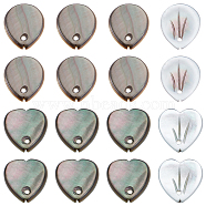 16Pcs 2 Styles Natural Black Lip Shell Charms, Heart-Shaped Petal & Teardrop-Shaped Petal, Black, 11.5~12x10~11x1.5mm, 8pcs/style(SHEL-BC0001-021)