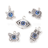 Tibetan Style Alloy Pendants, with Evil Eye Resin Beads, Mixed Shapes, Antique Silver, 13.5~23x11.5~21x4mm, Hole: 1.6~2mm(PALLOY-JF01529)
