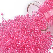 TOHO Round Seed Beads, Japanese Seed Beads, (965) Inside Color Crystal/Carnation Lined, 11/0, 2.2mm, Hole: 0.8mm, about 1110pcs/10g(X-SEED-TR11-0965)