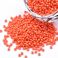 11/0 Czech Opaque Glass Seed Beads, Lustered, Round, Coral, 2.2x1.5mm, Hole: 0.7mm, about 500g/bag(SEED-N004-003B-23)