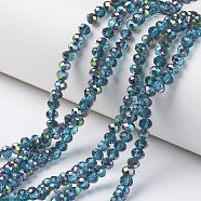 Electroplate Transparent Glass Beads Strands, Half Multi-color Plated, Faceted, Rondelle, Deep Sky Blue, 6x5mm, Hole: 1mm, about 92~94pcs/strand, 17~17.5 inch(42.5~43.75cm)(X-EGLA-A034-T6mm-Q12)